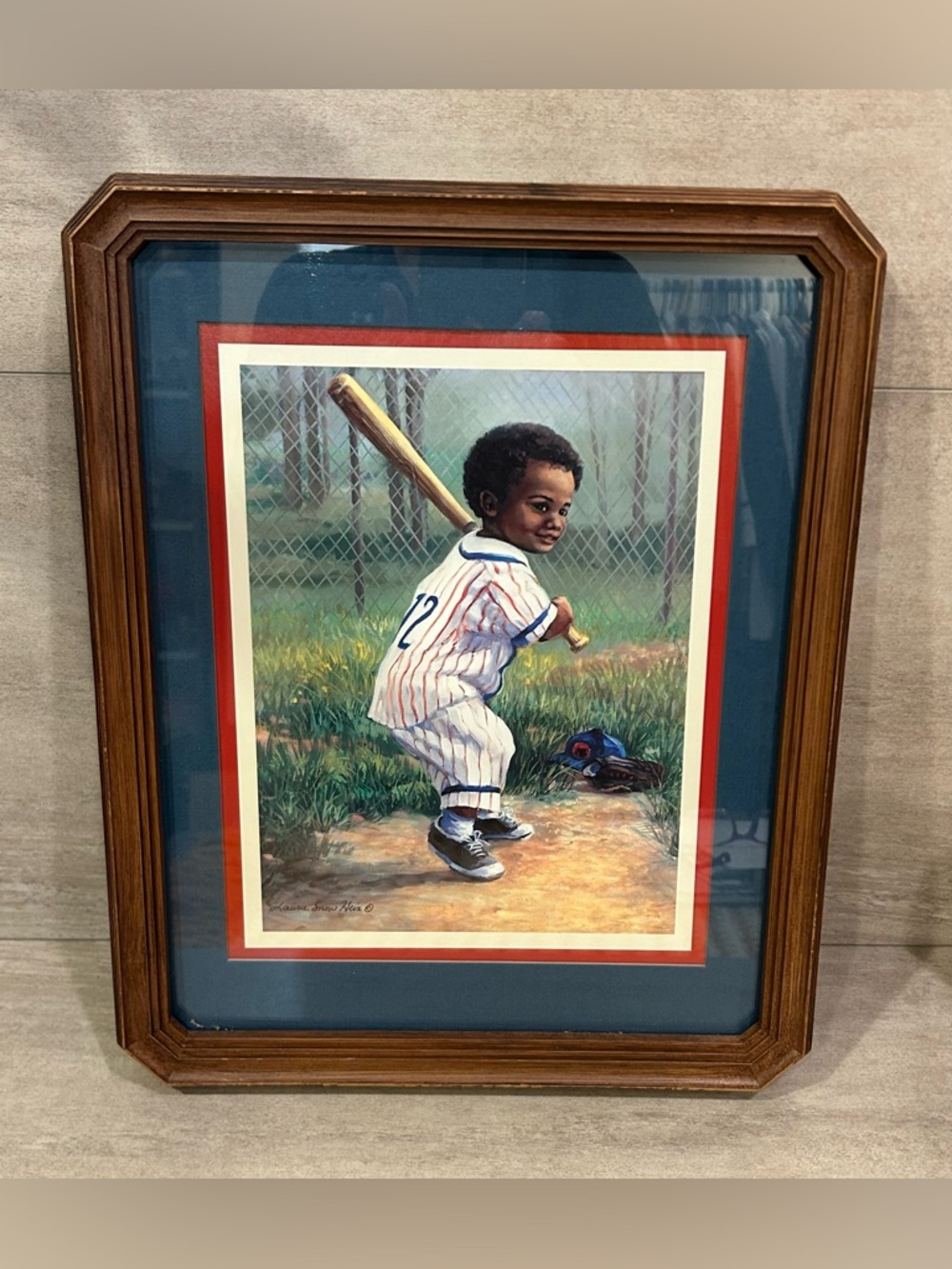 Precious 12" x 15"  "Batter Up" Framed Print by Laurie Snow Hein